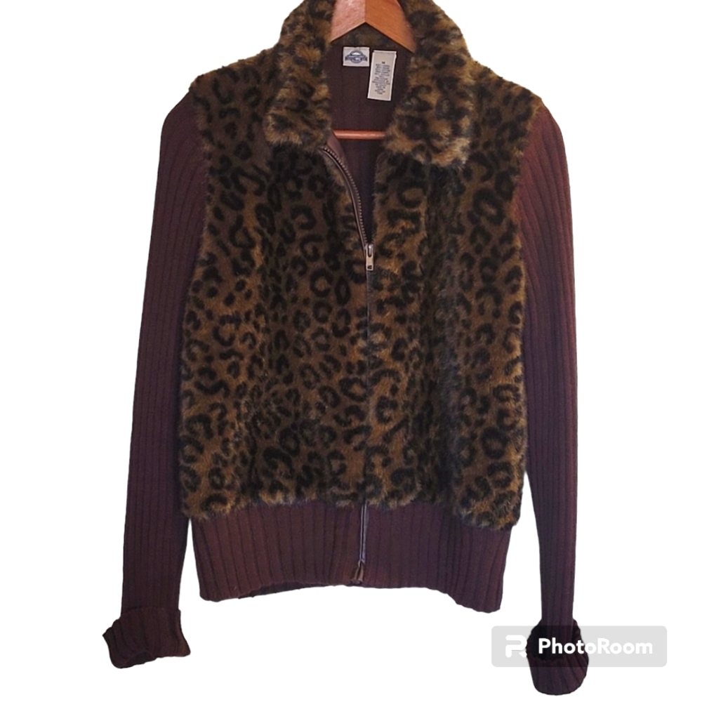 Authentic Shaver Lake Casuals Faux Fur Sweater Jacket Brown Size Medium